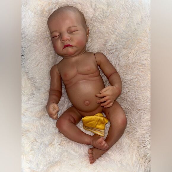 Reborn Lifelike Baby Boy Doll in Striped Yellow Onesie - Picture 6 of 10